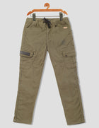 Olive Solid Cotton Cargo Pants for Boys