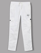 White Solid Cotton Cargo Pants for Boys