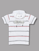 White Striped Round Neck T-Shirt for Boys