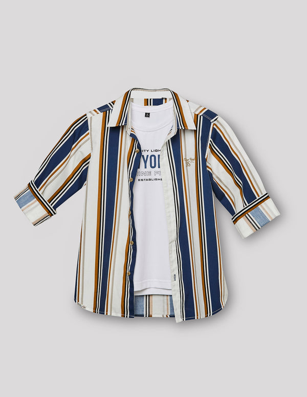 Stripes Shirt With T-Shirt