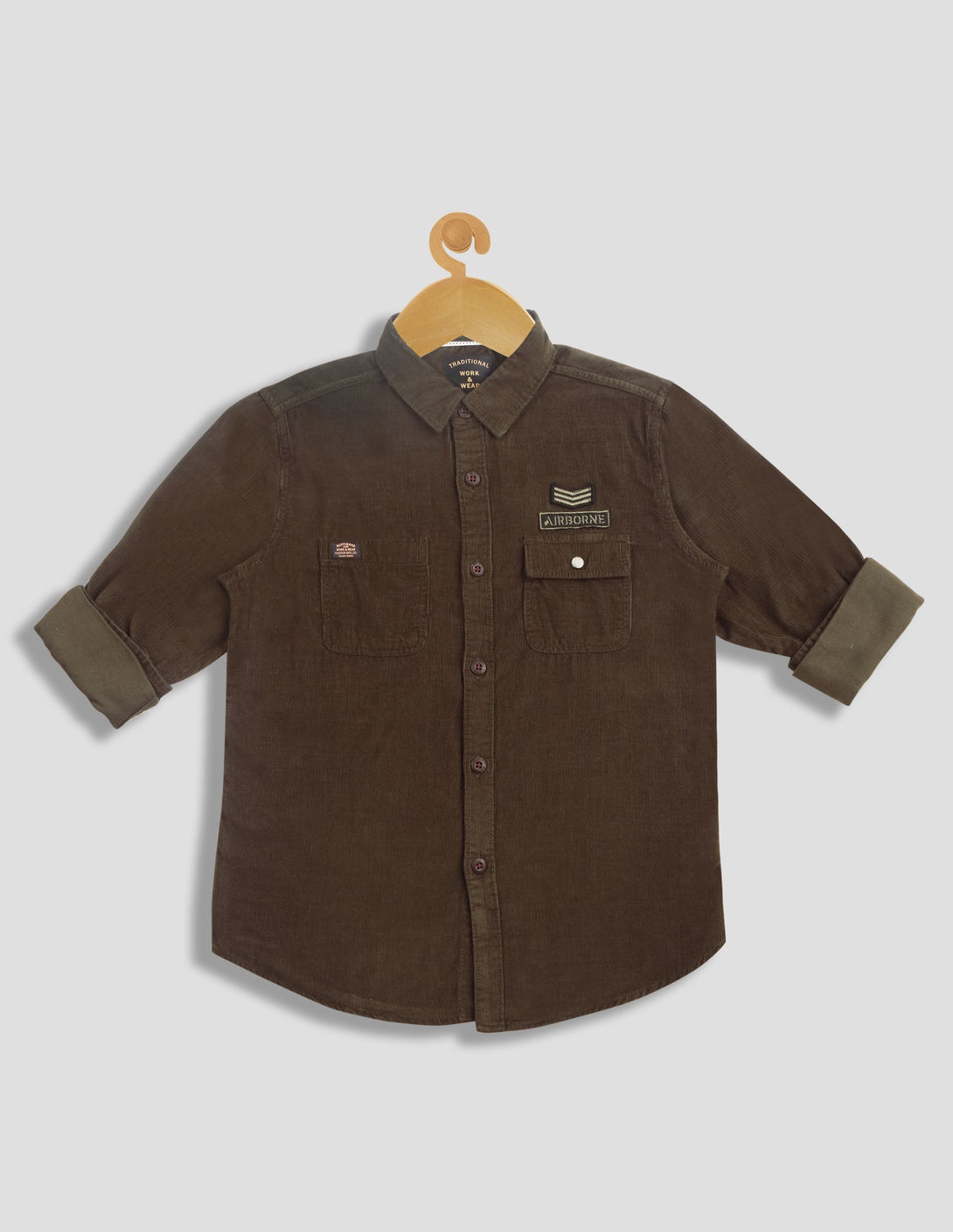 Ruff Fashion Corduroy Solid Cargo Shirt